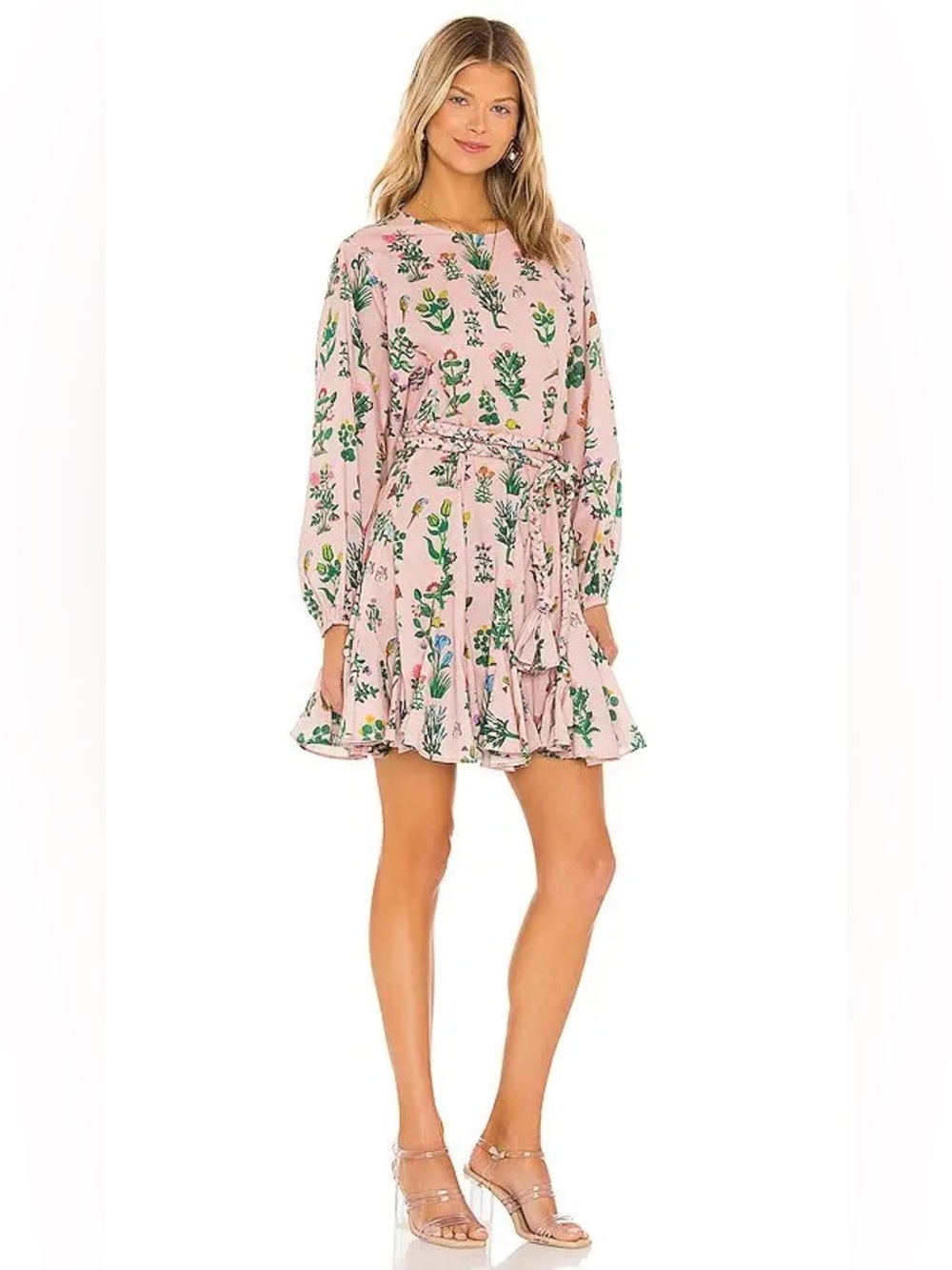 RHODE Ella Flutter Mini Dress Pink Botanical Print XS